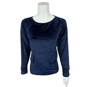Bali Studio Collection Luxe Lounge Velour Pullover Top Navy Solid X-Small Size